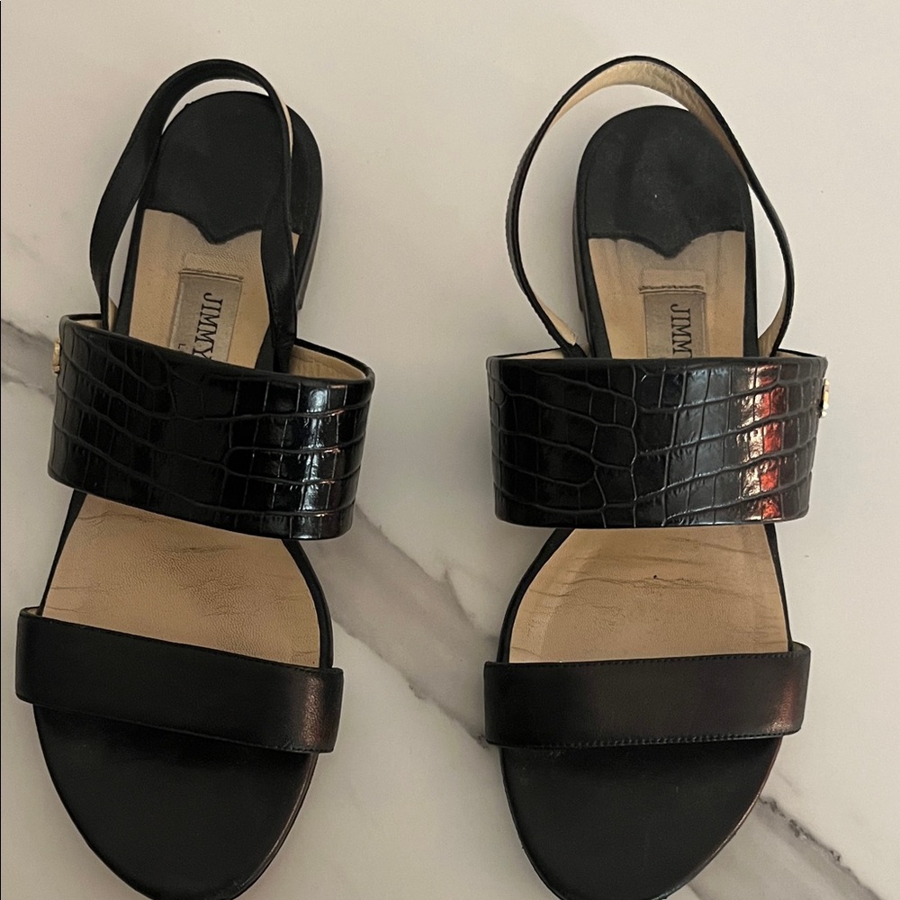 Jimmy Choo Black Croc-Embossed Sandals